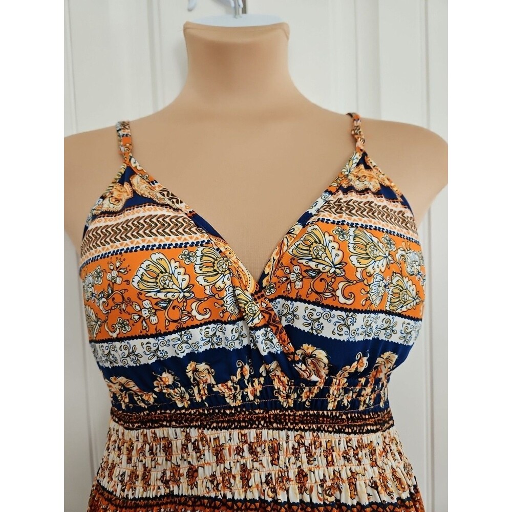 Bobbie Brooks Boho Paisley Maxi 3X Elastic Smocked Waist Adjustable straps - Picture 4 of 8